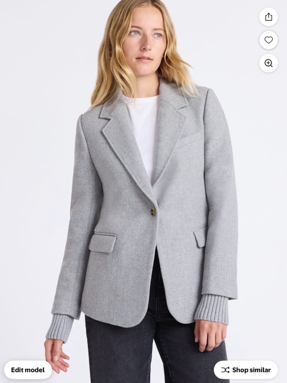 Free Assembly Grey Wool-Blend Blazer with Sweater Cuff - Picture 2 of 6